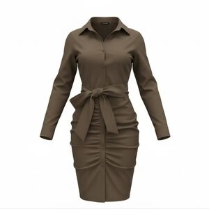 Fashion Nova Olive Poplin Midi Button Down Shirt Dress Size M
